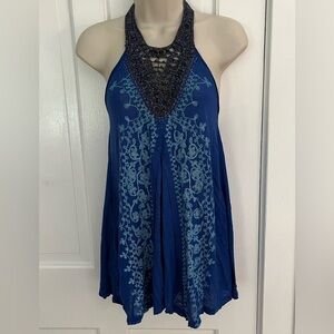 Vintage Free People Crochet Beads Halter Top size S Bohemian Beachy Festival
